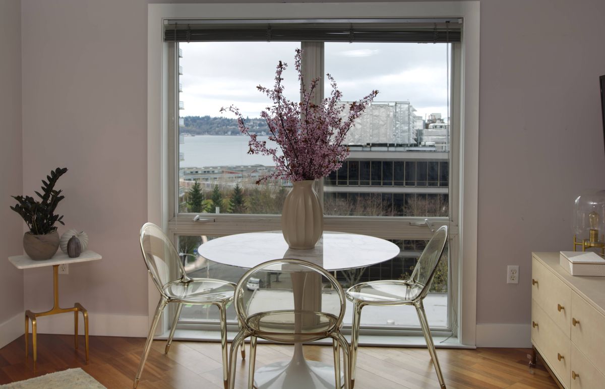 Contemporary dining space with urban warmth, Belltown Residence — Belltown, Seattle