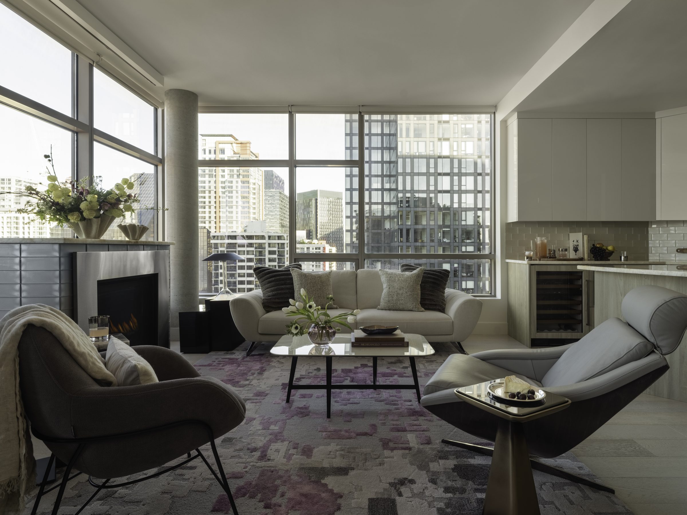 Contemporary interior detail with considered materiality, Downtown High Rise — Downtown, Seattle