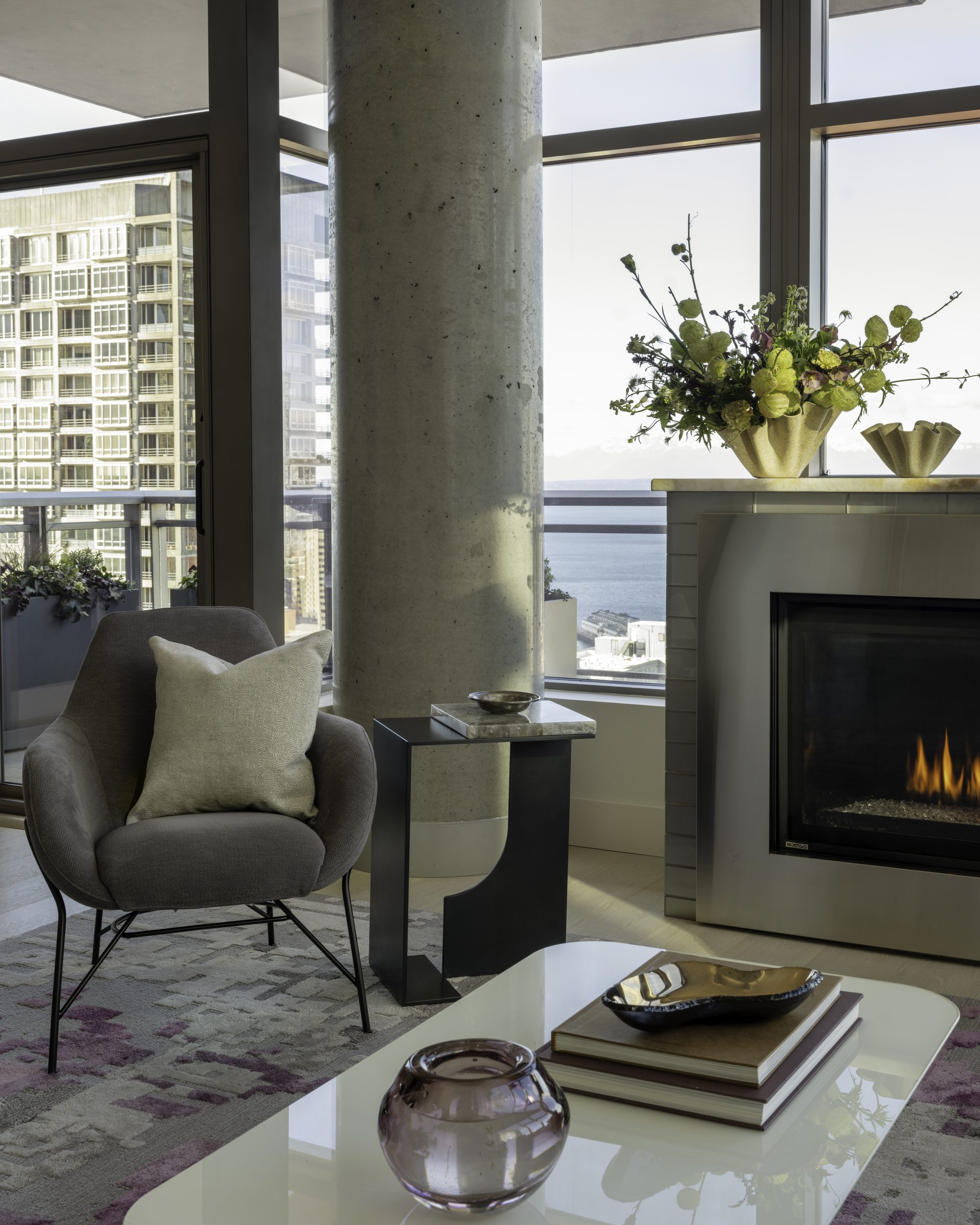 Living area with warm neutral tones, Downtown High Rise — Downtown, Seattle