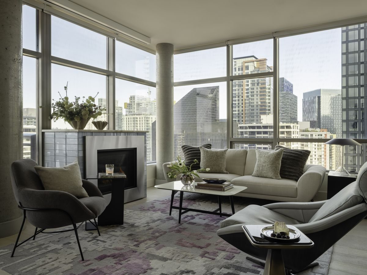 Open living space in high-rise condominium, Downtown High Rise — Downtown, Seattle